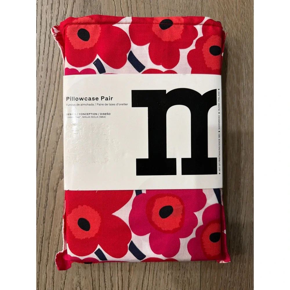 Marimekko Mini Unikko Red Floral Standard Pillowcase Pair Maija Isola New NWT